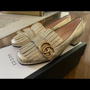 New in Box Gold Gucci Marmont GG Heel Pump 55mm